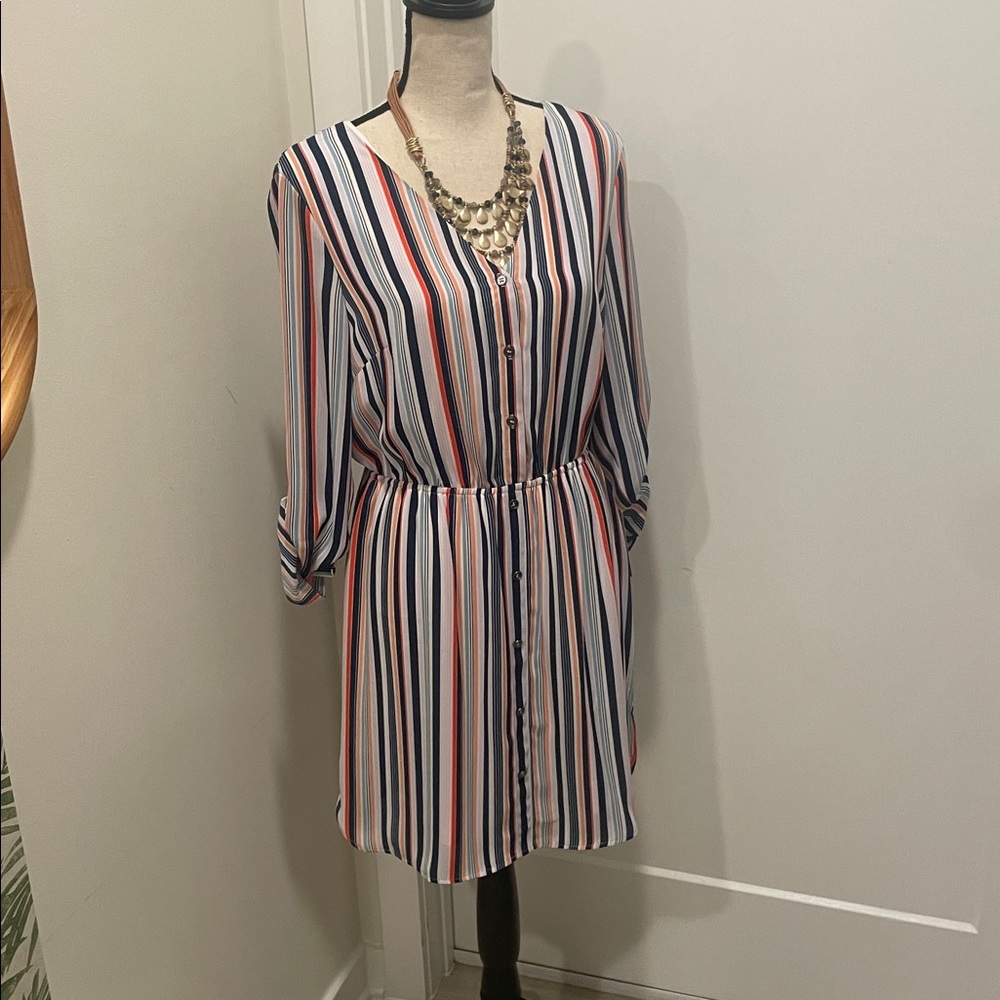NWT DR2 Long Sleeve Button Down Vertical Striped Dress
